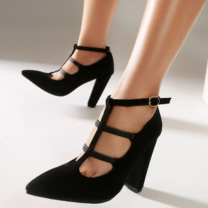 Sandales à talons épais et bout pointu en daim pour femme, avec bride en T découpée, motif léopard, grande taille 47, pour l'été, coupe large - Product Image 2