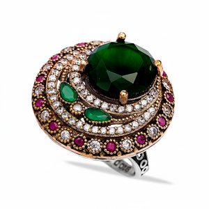 Ottoman Design <b>Emerald</b> with Zircon Stone Wholesale Handcrafted Authentic 925 Sterling <b>Silver</b> Authentic <b>Ring</b> - Product Image 2