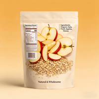 Sachet d'emballage alimentaire refermable en PE, beige mat, imprimé sur mesure, avec fermeture éclair, pour flocons d'avoine bio et sucre de petit-déjeuner