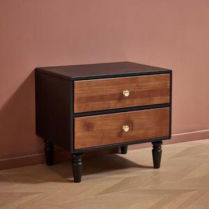Black Tall Oak Nightstand <strong>Dark</strong> Wood Bedside Table Modern Luxury Multi-function French Design 1 or 2 Drawers - Product Image 4