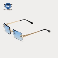 Teenyoun vente en gros marque hommes rectangulaire métal UV400 miroir dégradé bleu diamant coupe lentille femmes sans monture lunettes de soleil Logo personnalisé