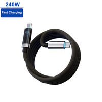 Câble de charge rapide tressé en nylon Type-C 240W avec affichage numérique, transfert de données PD 480 Mbps pour téléphone, tablette, ordinateur portable