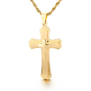 KALEN Hiphop Stainless Steel Stacked Cross Pendant Necklace Men Jewelry
