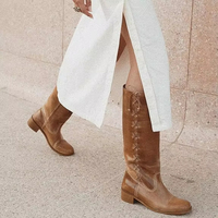 Vente en gros de bottes au genou noires à enfiler avec logo personnalisé chaussures élégantes bottes d'hiver à talons hauts pour femmes