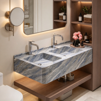 Vasque de salle de bain de luxe en dalle de pierre French Monet Garden, à bord étroit, cuve profonde, rose toutes saisons, sur mesure avec LED