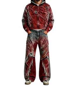 Pantalones Vaqueros SOONREE Rockstar para Hombre, Color Rojo Lodo, Estilo Desgastado Extremo, Rasgados, Estilo Urbano, Corte Acampanado, para Invierno - Product Image 3