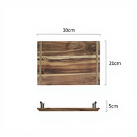 Plateau de service rectangulaire en bois de style chinois avec poignées dorées pour le thé, le steak, la pizza, les sushis et le stockage des fruits