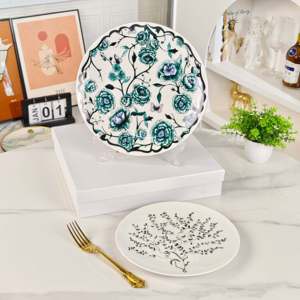 จานเซรามิคลายกิ่งไม้สไตล์มินิมอล ลายดอกไม้ประดับตกแต่งอย่างสวยงาม สำหรับการรับประทานอาหารอย่างหรูหราและตกแต่งโต๊ะอาหาร - Product Image 6