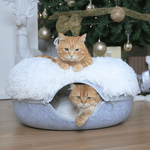 Nido per gatti con ciambella in feltro per animali domestici può essere staccabile un <span class=keywords><strong>tunnel</strong></span> con cerniera semi chiuso per gatti con pile per tenere al caldo un allevamento di peluche di lusso - Product Image 4