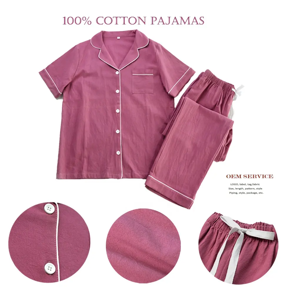 Hochwertige Baumwolle Female Lounge Wear Pyjamas Custom Pyjamas Sets Zweiteilige Nachtwäsche für Frauen