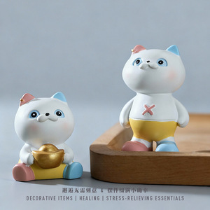 Happy Cat Resin Ornament Desktop Decor Car Accessory Cute Animal Shape Handmade Gift Home Decoration - Product Image 5