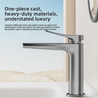 Nouveau Robinet Mitigeur Monocommande Gris Anthracite Moderne Minimaliste en Aluminium à Fixation sur Plan pour Lavabo en Céramique, Eau Chaude/Froide, pour la Maison