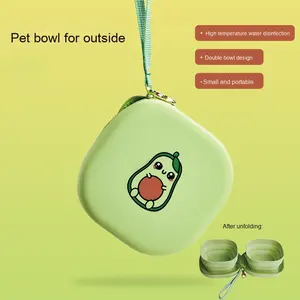 2 In 1 Opvouwbare Dubbele Hondenbakken Draagbare Reis Siliconen <span class=keywords><strong>Feeder</strong></span> Met Ritssluiting Effen Patroon Voedsel En Water Voor Honden - Product Image 2