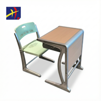 Bureau d'école moderne en aluminium vert et bleu, durable, réglable en hauteur, avec plateau en bois et ensemble chaise, mobilier pour étudiants