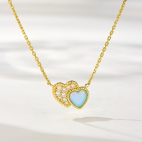 Collier en opale avec pendentif double cœur pavé de zircone cubique plaqué or 14 carats en argent sterling 925, bijoux Peishang Gemstone