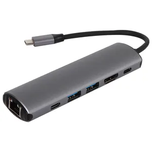 VCOM USB C 6合1集线器类型C 3.1至4k高清适配器1000Mbps RJ45 PD 100W适用于移动笔记本电脑MacBook Pro的快速USB坞站