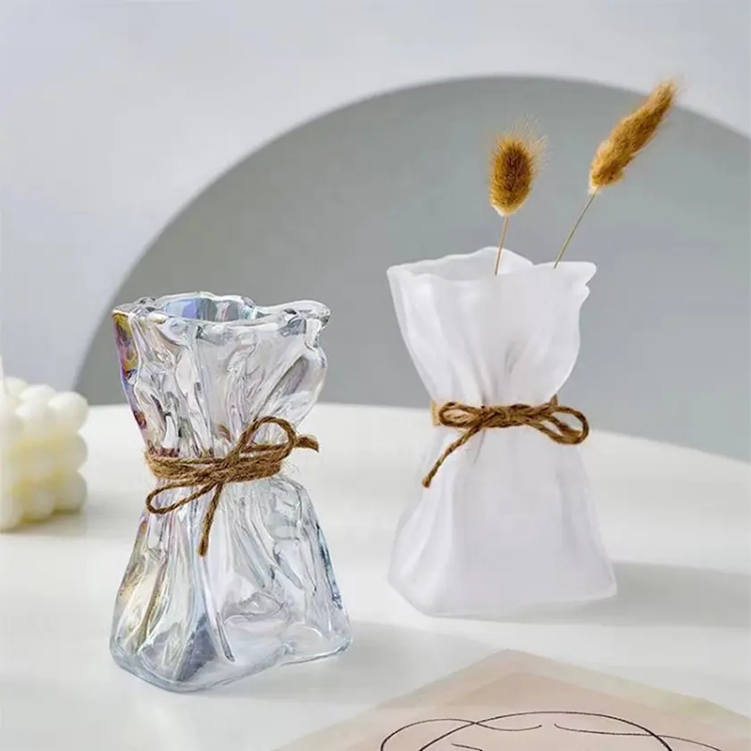 Nordic style irregular transparent glass vase modern creative paper bag modeling decorative vase