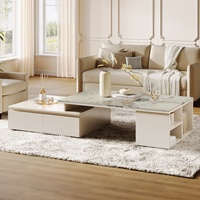 Tribesigns table basse de table extensible avec 4 tiroirs et étagère de rangement, faux marbre de table centrale pour salon