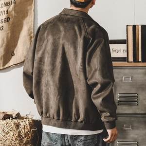 Chaqueta Retro de Béisbol para Hombre, de Terciopelo Modal Gris Verde, con Solapa, Estilo Holgado, Larga y Delgada, para Primavera y Otoño, de Marca de Moda, Cálida - Product Image 5