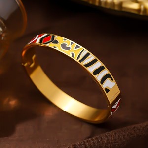 Vintage Enamel Painting Stainless Steel 18K Gold Plated Multi-color Geometry Personalized <b>Bangle</b> <b>Bracelet</b> Women Trendy - Product Image 6