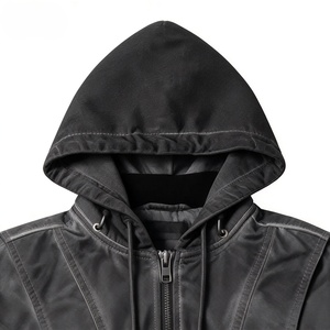 Giacca da Lavoro Personalizzata in Tela Pesante con Cappuccio, <span class=keywords><strong>Felpa</strong></span> da <span class=keywords><strong>Uomo</strong></span>, Giacca Bomber da Lavoro Taglio Corto Tinto a Freddo - Product Image 3