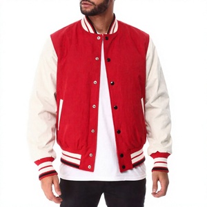 Veste universitaire rouge et blanche pour homme, coupe classique, laine/polyester, décontractée, automne, col montant, fermeture boutonnée, broderie, séchage rapide - Product Image 3