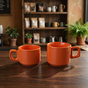 Juego de 2 tazas de cerámica naranja, diseño minimalista de color sólido, resistente al calor, apto para lavavajillas, apto para microondas, uso doméstico - Product Image 2