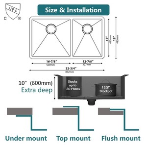 CUPC Personalizable Venta caliente 60 40 Cuenco doble Undermount Fregadero doble de cocina de acero inoxidable - Product Image 3
