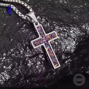 Mặt dây chuyền thánh giá Opal khắc logo Gentdes, chất liệu thép không gỉ và titan, dây chuyền hộp kiểu cổ điển, mạ tùy chỉnh - Product Image 2