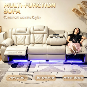 Sofá Seccional en Forma de L de Cuero Moderno Personalizado con Reclinable Eléctrico, Diseño Plegable, Puerto USB, Cama Convertible para 3 Personas - Product Image 1