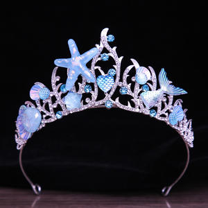 Diademas de Moda Estilo Oceánico <span class=keywords><strong>para</strong></span> Niñas, Tocado Floral Nupcial de Princesa <span class=keywords><strong>para</strong></span> Fiesta, Corona de Cumpleaños con Gemas y Cola de Pez - Product Image 5