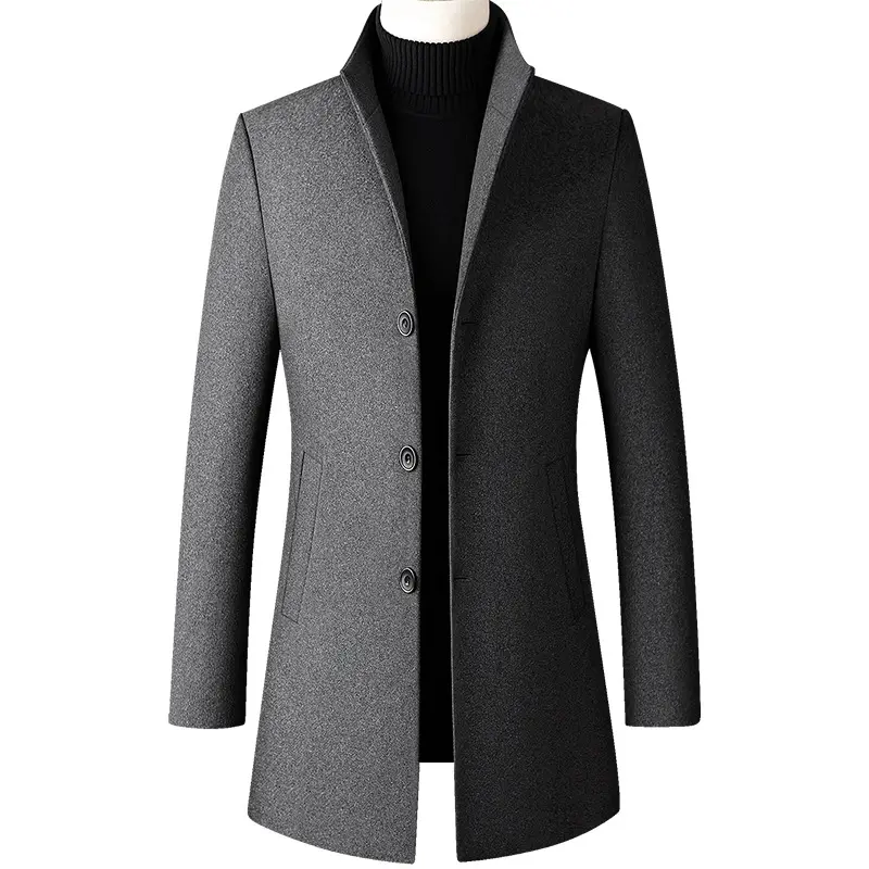 High Quality OEM Logo Fashion Winter Wool Coat Leisure Keep Warm Business Jackets Slim Fit Men's Long Coat