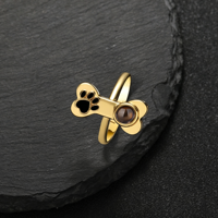 Bague de projection photo en émail doré avec empreinte de patte d'animal, image cachée « Je t'aime », cadeau pour les amoureux des animaux