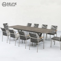 Ensemble de table à manger extérieure moderne en aluminium pour villa, appartement, cour, hôtel, restaurant - Meubles de patio extensibles avec 10 chaises