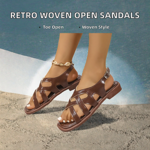 Sandalias Romanas Retro Tejidas de Moda con Punta Abierta y Tacón Bajo Cuadrado para Mujer, Ideales para la Playa, Colección Verano 2026 - ¡Novedad! - Product Image 2