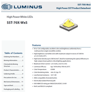 Chip LED Luminuss SST-70X-WxS de Alta Potencia, Blanco Frío, 6500k, 1200LM, CRI 90, Ángulo de Visión de 120°, Regulable - Product Image 2