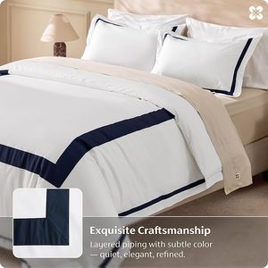 Set di Lenzuola Queen Size 300TC in Cotone Organico Moderno con 2 Federe, Lenzuolo con Angoli Profondi di Lusso <span class=keywords><strong>per</strong></span> Hotel, Resistente allo Sbiadimento, Ricamato - Product Image 6