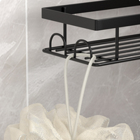Étagère de douche d'angle à 4 niveaux réglable en hauteur avec barre de tension, sans perçage, en acier au carbone