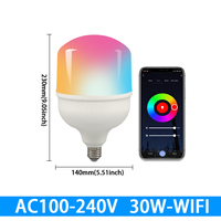 Lampe intelligente WIFI TUYA, grande puissance T140 30W RGBW, E27 100-240V, ampoule LED intelligente à intensité variable, Google Home Alexa pour l'éclairage intérieur