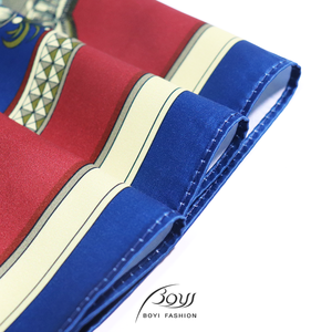 Lussuoso piccolo stile retrò sciarpa quadrata in poliestere per le donne classico colore rosso blu abbinamento cavallo bianco stampa per tutte le stagioni - Product Image 5