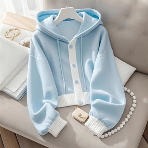 Sweat à capuche en coton pour <span class=keywords><strong>femme</strong></span>, personnalisable avec logo, <span class=keywords><strong>de</strong></span> haute <span class=keywords><strong>qualité</strong></span>, pour l'hiver et l'automne, élégant, avec boutons, style cardigan - Product Image 6
