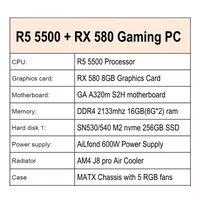 PC de jeu remis à neuf R5 5500 avec carte graphique RX 580, RAM 16 Go, SSD 256 Go, ordinateur de bureau pour jeux et bureautique
