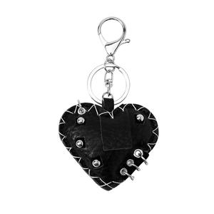 Porte-clés vintage en cuir rouge/vin noir style industrie lourde avec rivets, pendentif de sac - Product Image 1