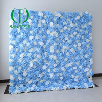 Panel latar belakang bunga mawar buatan 3D 5D biru putih grosir, gulungan, untuk dekorasi pesta pernikahan