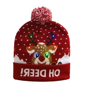 Chapeau en tricot LED de Noël avec lumières colorées, chapeau de fête pour adultes, chapeau en laine, vente en gros - Product Image 1
