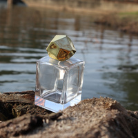 Diffuseur de parfum rectangulaire en verre transparent Qicheng 50 ml avec estampage doré et pompe pulvérisatrice à brume pour flacons de diffuseur à bâtonnets