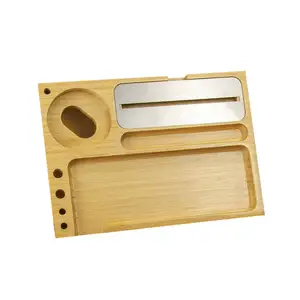 natural durable tobacco smoking stash box wood bamboo custom rolling tray with magnetic lid