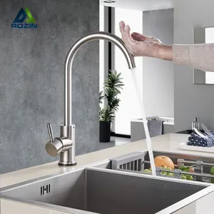 Rozin Brushed Nickel Kitchen Faucet Touch Sensor Faucet 360 Degree Rotation Deck Mounted Single Handle Single Hole