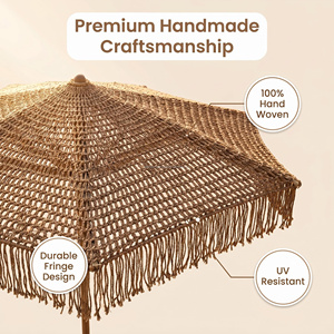 Parasol de plage en macramé de 6,5 pieds, couleur café chocolat, en corde de <span class=keywords><strong>coco</strong></span> tressée au crochet, avec franges à pompons, idéal pour le marché - Product Image 3