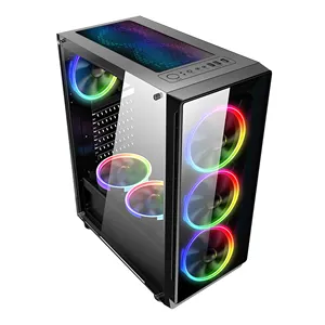 Guangzhou Factory Wholesale Desktop Computer Case Middle Tower Full Tempered Glass RGB Cooling Fan ATX PC Case for Home Office